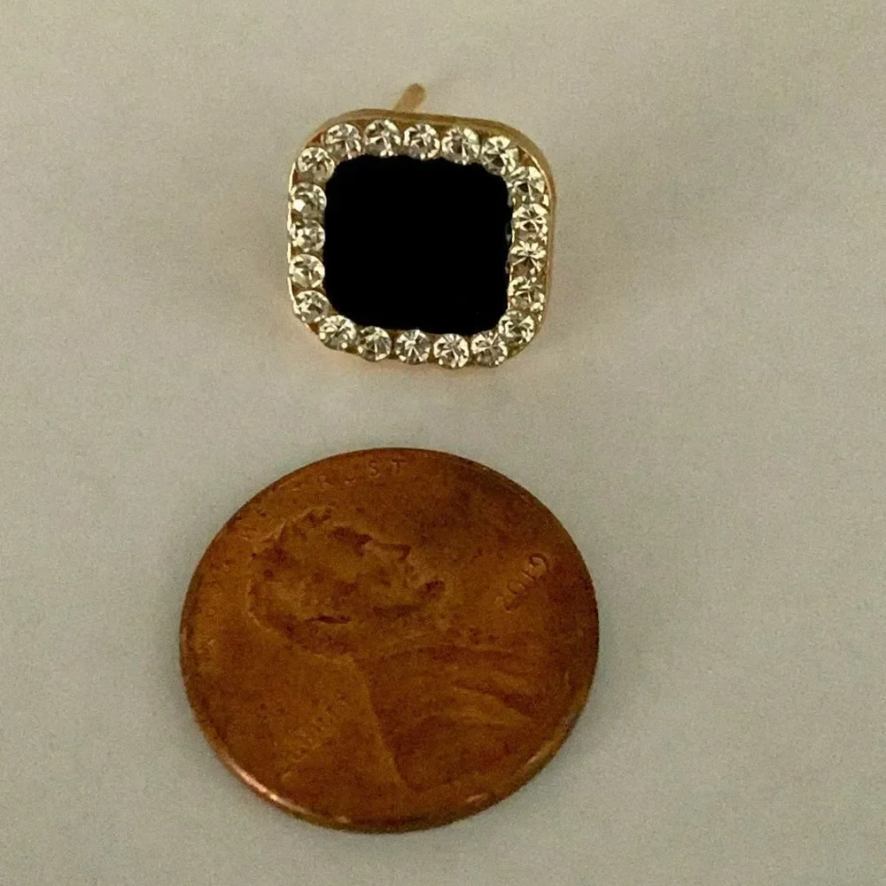 Art Deco 1820s Style Square Studs Faux Black Onyx with Rhinestones